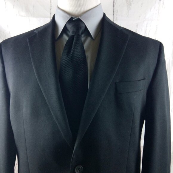 Chaps 42R Wool 2 Button Black Suit Blazer Jacket - Picture 2 of 10